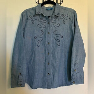 M. i. h. jeans chambray Vigo shirt long‎ sleeved button up collared embroidered